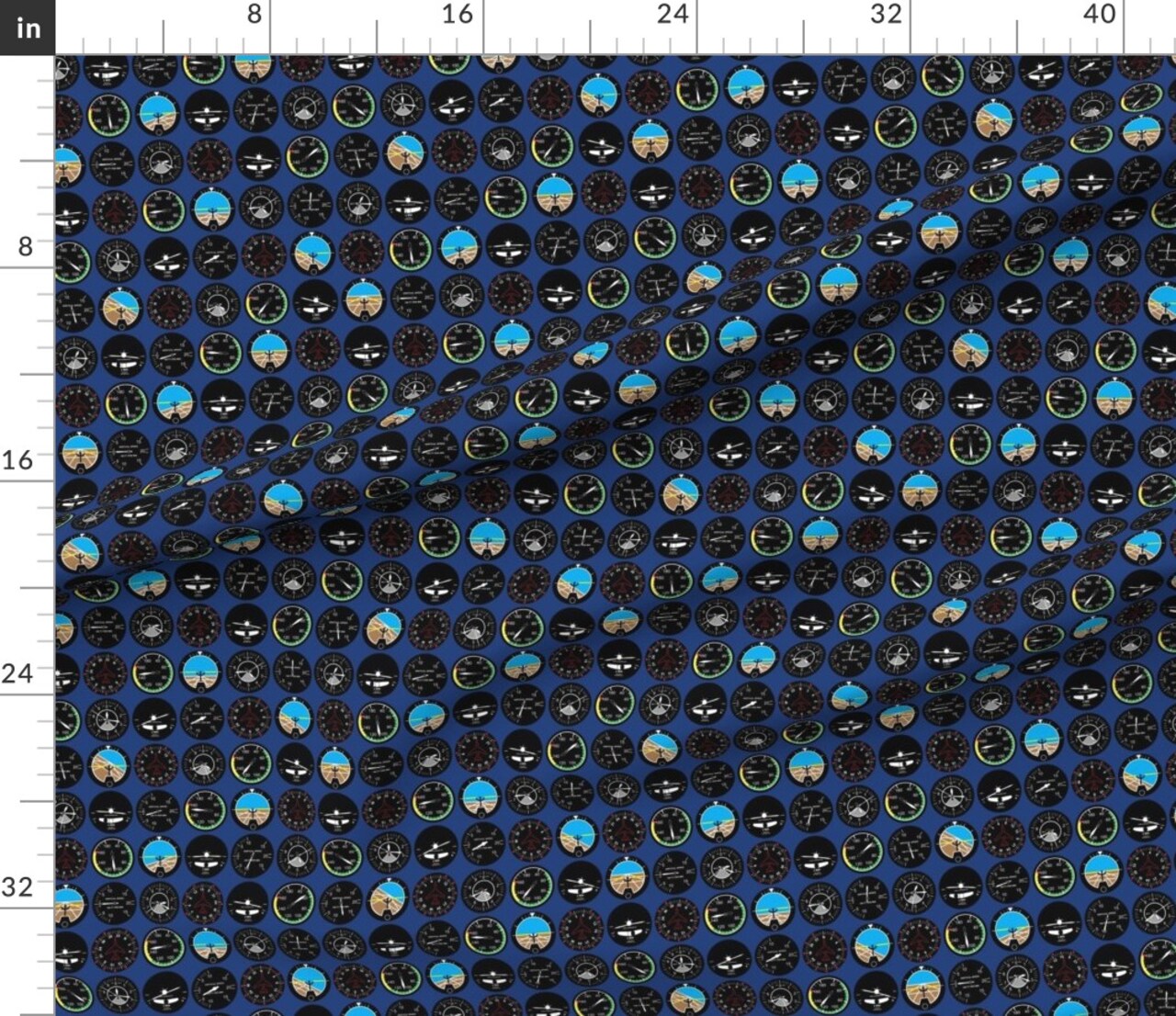 Flight Deck Navy Aviation Pilot Airplane Plane Instrument Flying Blue Fly Custom Printed Fabric by Spoonflower Various Fabrics by the Yard or Fat Quarter